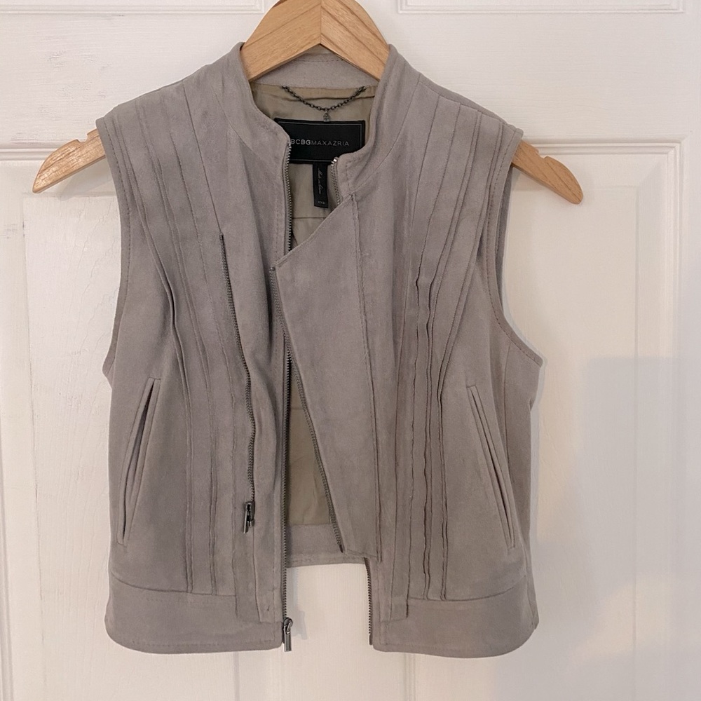 BCBG Max Azria Damien Suede Vest Taupe xxs NWOT